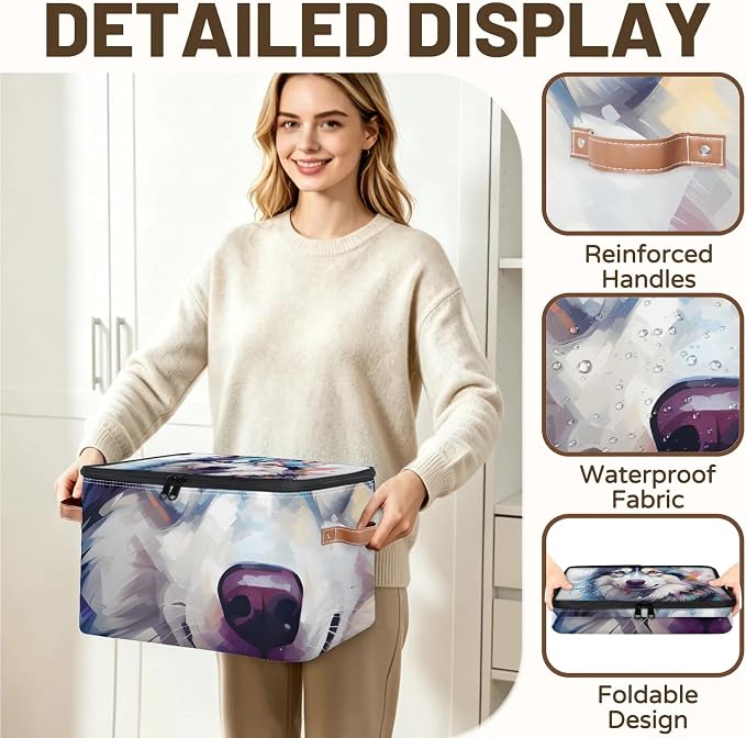 Husky Dog Foldable Storage Bin with Lid Zipper | Closet Shelf Organizer, Boxes, Basket Containers for Home, Lidded Storage Cube for Bedroom, Waterproof, with Handles