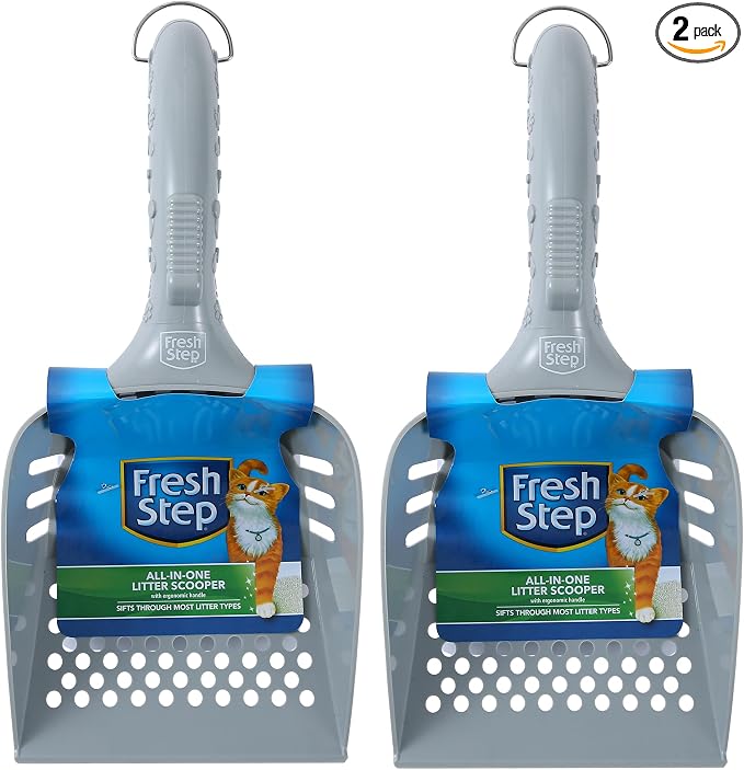Fresh Step All-In-One Cat Litter Scoop with Ergonomic Handle, 2-Pack | Deep shovel design, ergonomic handle grip, Kitty Litter Scooper for fast and easy daily scooping
