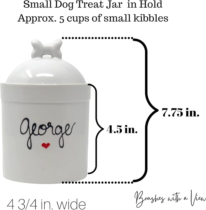Airtight Pet Treat Container | Dog Cookie Jar Personalized with Name | Small Dog Treat Jar | Customized, Ceramic | With Bone Shaped Lid