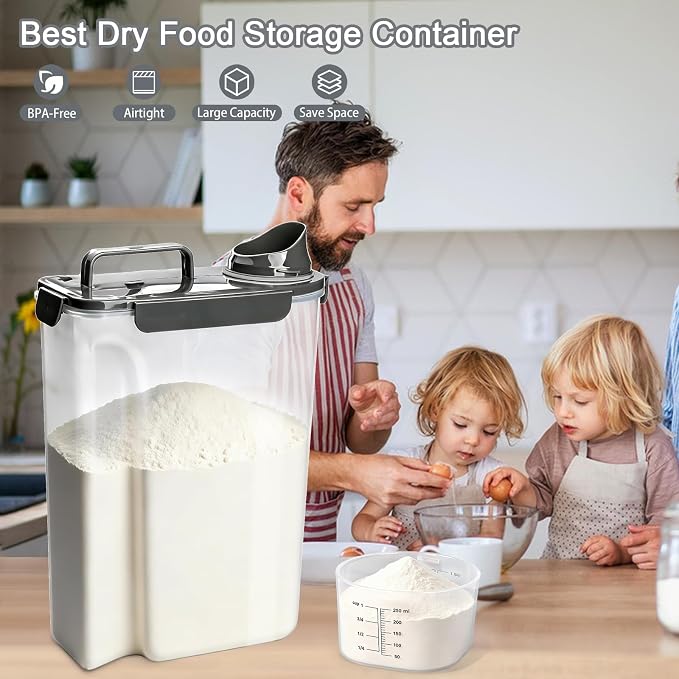 Rice Storage Containers, Airtight Cereal Containers Storage, BPA Free Rice dispenser for Flour, Pasta, Grain and Baking, Pet Dog Cat Bird Food Container 20lb+ 10lb Grey