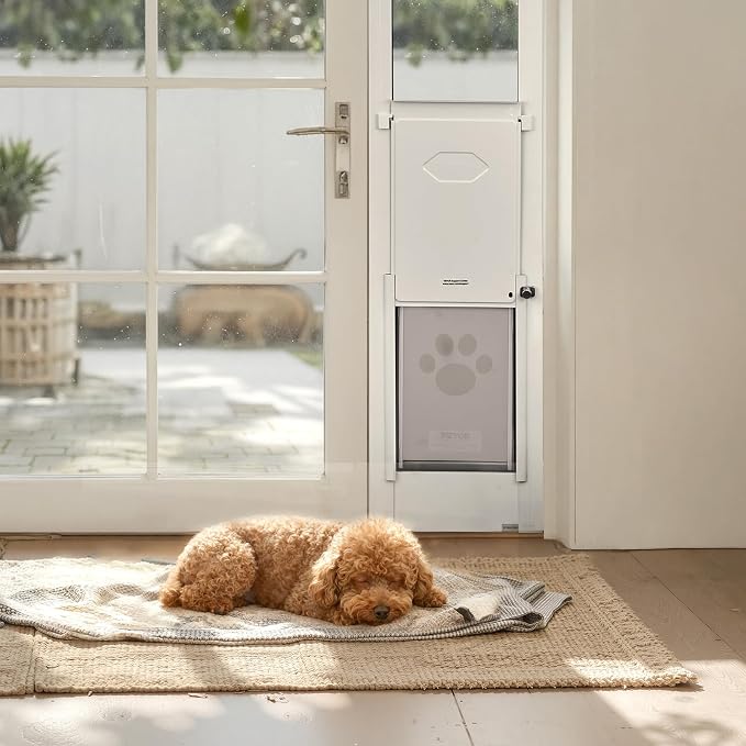 VEVOR Dog Door for Sliding Glass Door, 91 to 96 in Adjustable Height, Aluminum Alloy Frame with Metal Rotating Hinges, Lock Design, 8 1/4 x 12 1/4 in Flap, Sliding Glass Pet Door for Renters | For Small Dogs and Pets, 91 to 96 in Adjustable Height, Alu...