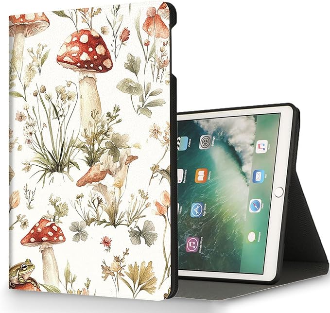 for Microsoft Surface Pro X/Pro X Plus-13 2019/2020/2021/2024 Tablet Case,Auto Wake/Sleep,Adjustable Stand Protective Cover - Watercolor Mushroom Frog
