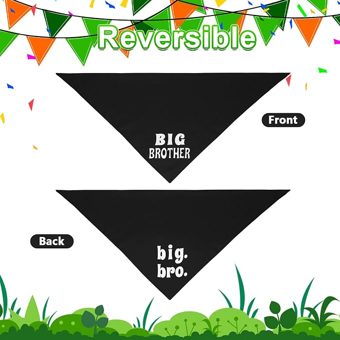 Big Brother Dog Bandana Black XLarge 1PCS, Adjustable Triangle Scarf | Pregnancy Announecment, New Baby for Family.
