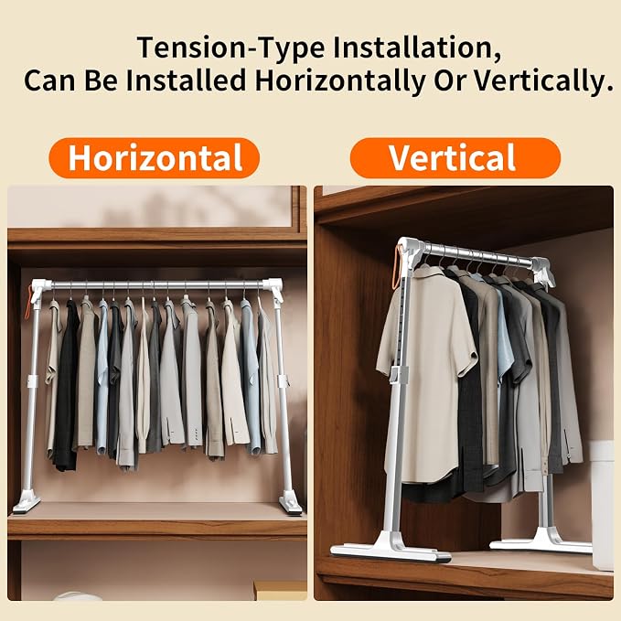 Foldable Adjustable Closet Rod20.86-35.43in Width | Aluminum Clothes Hanging Rod,Portable Drying Rack for Closet Storage RV Laundry Small Space,Tool-free installation
