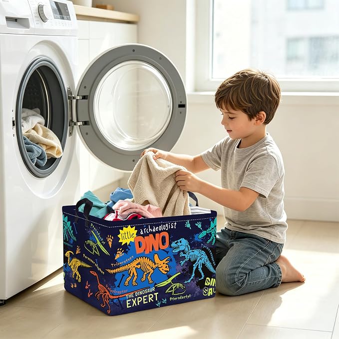 Clastyle Large Boho Dinosaur Pterosaur Boy Book Toy Storage Basket Dino Palm Tree Clothes Laundry Hamper for Kid Room Nursery,Skeleton 36L