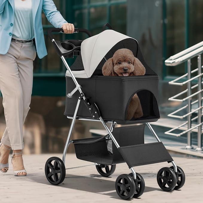 Magshion 3-in-1 Foldable Pet Stroller for Small to Medium Dogs and Cats | Dog Travel Jogger with Detachable Carrier, Cup Holder & Storage Basket, For Small/Medium Dogs & Cats Up to 33 lbs
