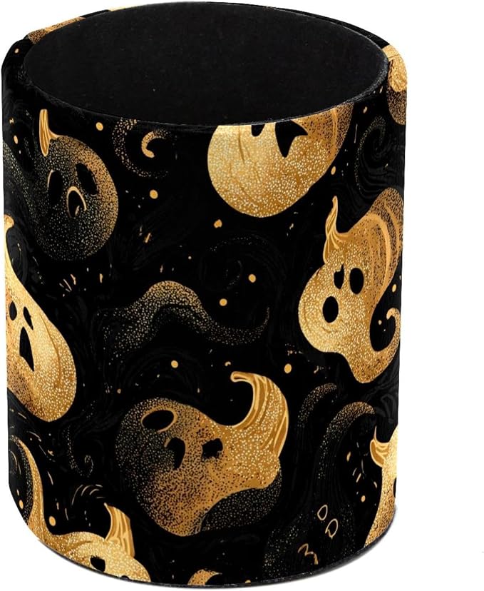 Faux Leather Pen Holder for Desk, Pencil Organizer Halloween Pumpkin Pen Cup Desk Decor Makeup Brush Holder Storage for Office Home