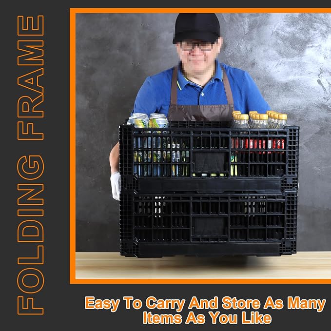 Collapsible Storage Bin Container，52 Liter Transfer heavy duty plastic storage box , Versatile Storage Basket milk crates (2)