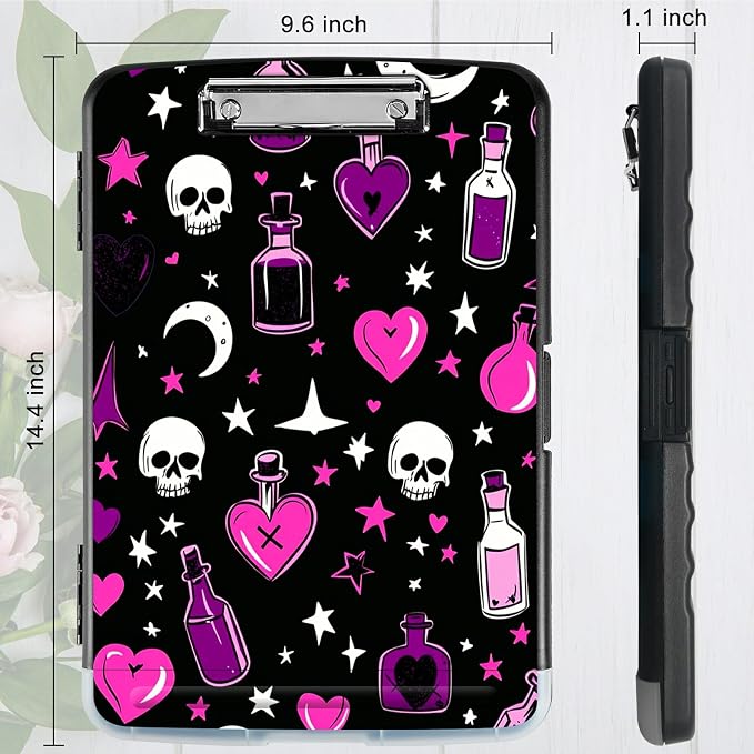 Purple Heart Wishing Bottle Clipboard with Storage Pen Holder, Clipboards Organizer Nursing Clipboard Foldable File Folder Plastic Clipboard Folio Clip Board for Office Students Classroom