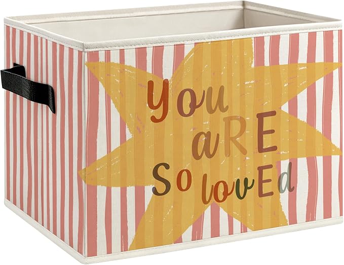 Kids Nursery Foldable Storage Bins Box with Handles, Kids Bedroom Decor, You Are So Loved Pink Striped Decorative Storage Boxes Baskets Toybox Organizer for Nursery Room Classroom