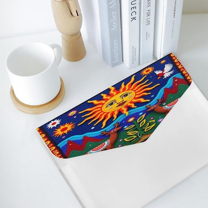 Waterproof Oaxaca Mexico Mexican Mayan Tribal Art Folders for Documents, Paper Receipt Bill Filing Organizer, Folder with Snap Button