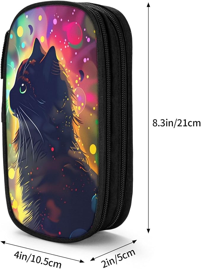 Lovely Cat Pencil Pouch, Oxford Cloth Pen Case With Double Zipper Compartments, Portable Stationery Organizer For Office Supplies, Travel Accessories Makeup Items