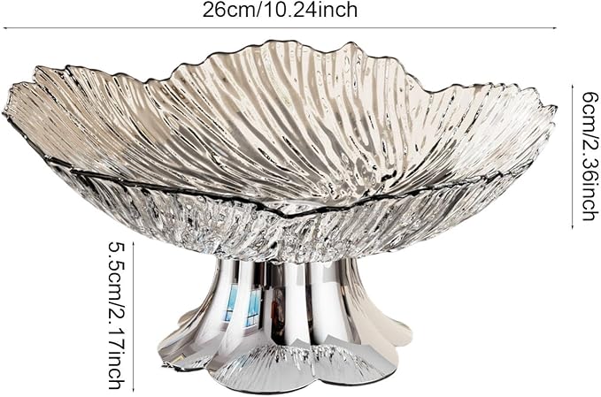 Pedestal Fruit Bowl, Snack Storage Holder, Fruit Tray, Dessert Display Stand, Decorative for Living Room Kitchen Home, E with Silver Base, White