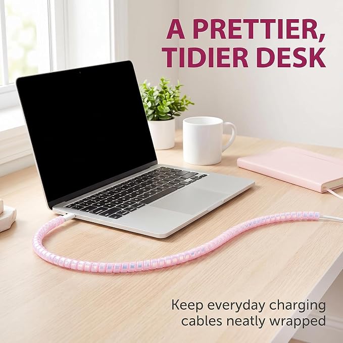 Spiral Cable Protector,Chargers Data Cable Protect Sleeve,Headphone Cable Saver for Phone Earphone USB Data Cableor for Prevent Pets from Biting The Cable Sleeves Cord Management (Laser Pink)