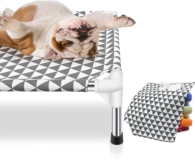 Kuntrust Elevated Outdoor Dog Bed, Medium Size, Cotton Material, Non-Slip Feet, Fits up to 70lbs | Breathable Fabric, Dual-Layer Cotton, Stainless Steel Frame, Anti-Slip Feet