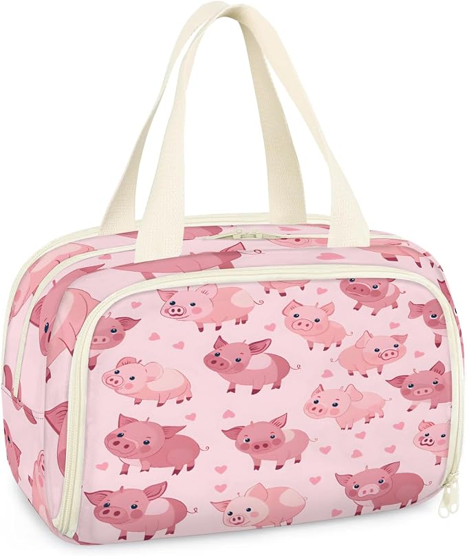 Pig Pinks Travel Toiletry Bag with Handle | Wet & Dry Separation, Full-Size Bottle Friendly, Leak-Proof, Waterproof, Easy to Clean, for Travel, Gym, Home