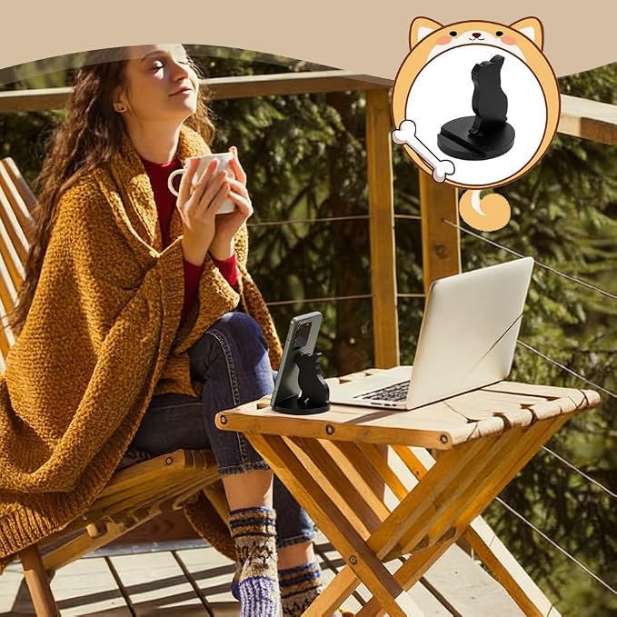NBEADS Cell Phone Tablet Wooden Stand, Animal Phone Holder Dog Decorative Smartphone Desk Holder with Non-Slip for Various Models of Mobile Phones and Tablets, Black