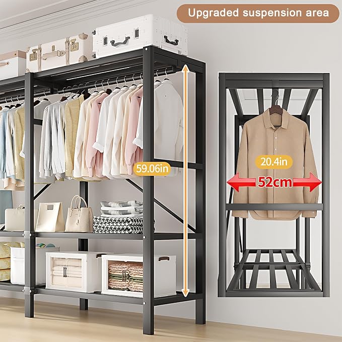 Heavy Duty Clothes Rack with Cover, Portable Wardrobe Closet with Magnetic Door & Black Steel Frame, Foldable Freestanding Garment Storage (Red-Magnetic Door, 49.2''L x 20.5''W x 67''H)