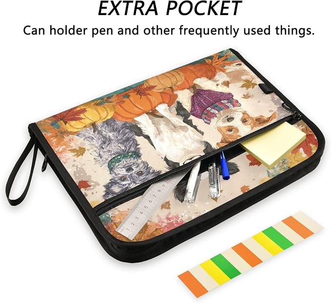 Autumn Pets and Pumpkins Expanding File Organizer with 13 Pockets Accordion File Folders with Labels,Portable Document Paper Bill Receipt Organizer,Home College School Office Supplies, Letter S