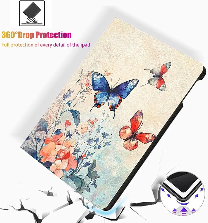 for Microsoft Surface Go 4/3/2/1-10.5" 2021 Tablet Case,Auto Wake/Sleep,Adjustable Stand Protective Cover - Watercolor Butterfly Floral