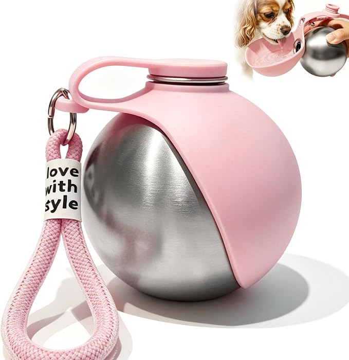 Drain-Back Stainless Steel Portable Dog Water Bottle with Bowl for Walks