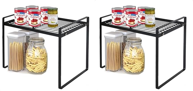 Cabinet Shelf, 13" Kitchen Counter Shelf, Metal Wire Stackable Cupboard Spice Rack, Space Saving Countertop Orgainzer and Storage Rack Shelves for Kitchen Pantry Bathroom (Pack of 2)