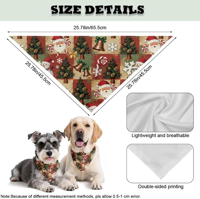 COEQINE Dog Mom Bandanas Tree Bell Santa Plaid Bandana for Pet with Hair Tie Storage Set 2 Pcs Pet and Owner Matching Outfits for Holiday Christmas Birthday Decor