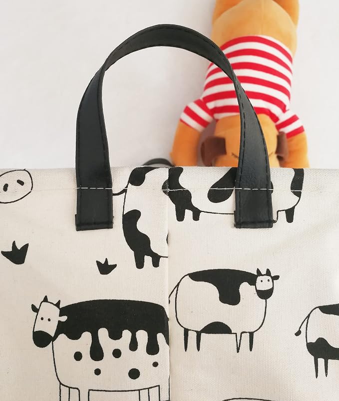 Kid Clothes Storage Basket Gift Shelf Basket Toy Storage Bin, Nursery Basket Organizer Box for Children With Handles for Room Deco (Cow)