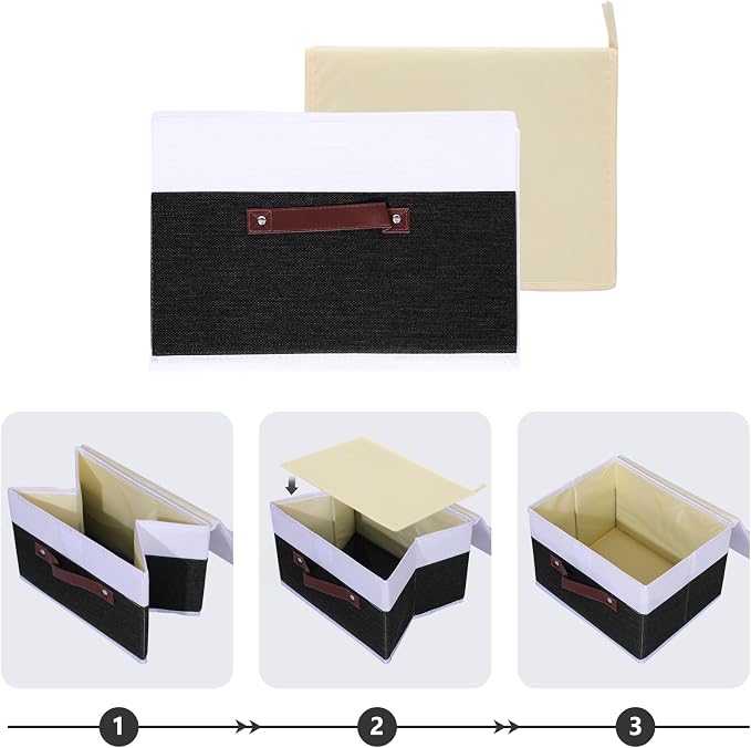 ANMINY Fabric Storage Box Bins with Lids, Black White, 13"x9"x7.9", 2 Pack | Keepsake Memory Storage, Cotton Linen, PP Board Reinforced, Washable, PU Handles, Foldable & Stackable, Decorative, Medium