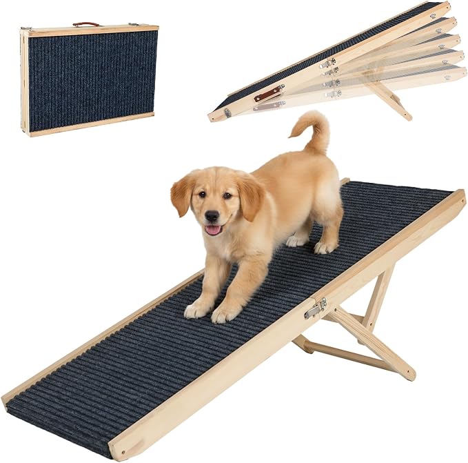 Foldable Dog Ramp for Bed and Couch, Portable Pet Ramp for Easy Storage | Adjustable Height with Leather Handle, Perfect for Small Dogs and Cats, 5 Adjustable Height, Portable 47.24'' Long