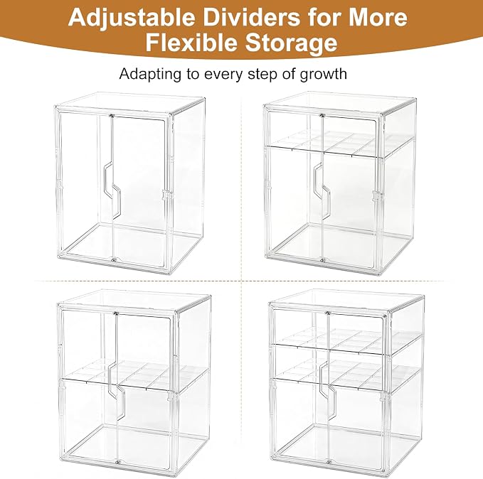 ERTIUANIO Baby Bottle Organizer for Countertop Cabinet Storage | 3 Tier Adjustable Clear Acrylic Station Container with 2 Removable Dividers for Vanity, Bathroom, Nursery, Gifts for New Mom