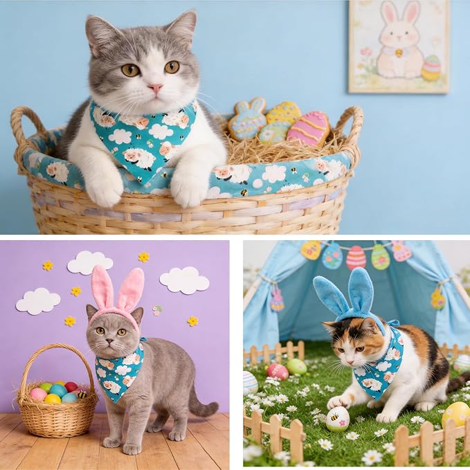 Easter Day Dog Bandana Cute Lamb & Pink Cloud - Spring Pet Scarf with Adjustable Snap Button Lovely Holiday Costumes, Large to Giant Breeds (75lbs+)