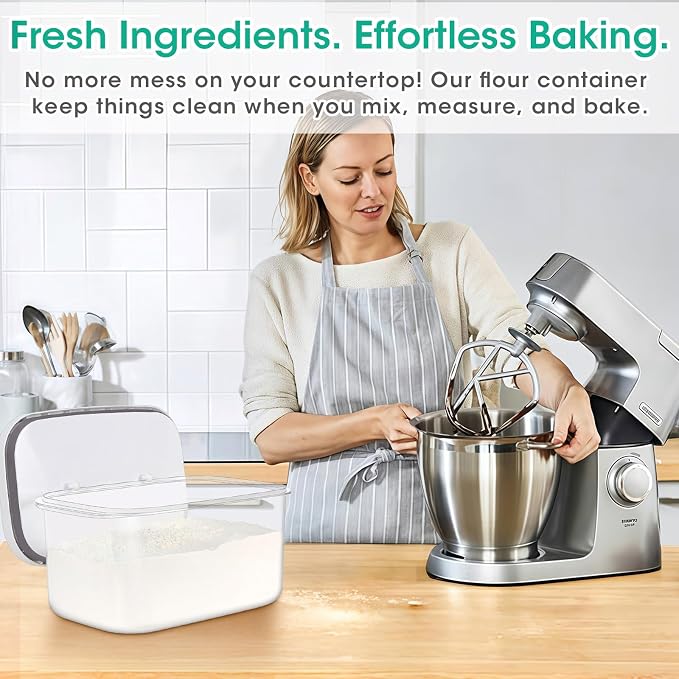 Large Bread Box with Easy-Carrying Handles for Kitchen Countertop, 6.5 Qt Rice Flour Container with Pop Up Lid & Hanging Hooks for Cleaner Use, Airtight Food Storage Bin for Kitchen Organization