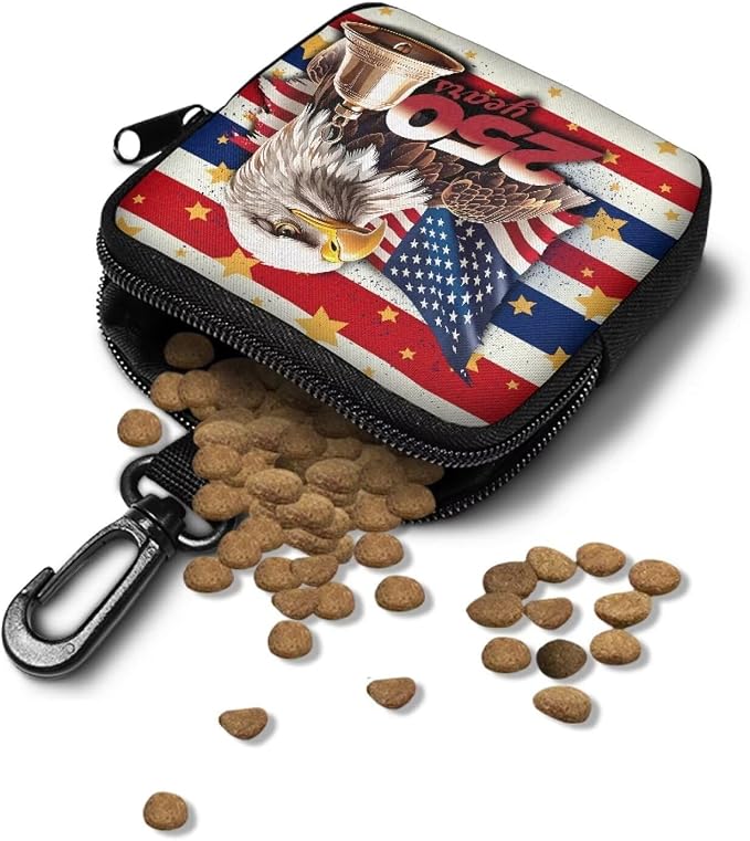 Dog Treat Pouch for Pet Walking and Training Pouch Small Fanny Zipper Design Portable Snack Dispenser Kit for Outdoor Use American Eagle 250th Anniversary