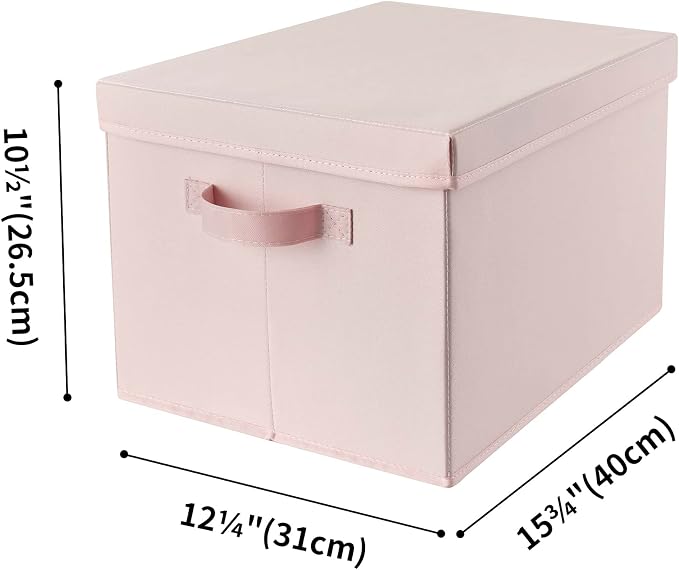 GRANNY SAYS Storage Bins with Lids, Decorative Storage Boxes with Lids | Storage Box with Dust Cover, Handles & Lable, Collapsible, Ideal for Closet Clothes Blanket Toys, Large, Pink, 3-Pack