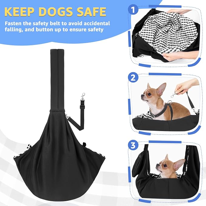 Lukovee Pet Sling, Puppy Small Pet Cat Carrier with Safety Hook | Hands-Free,Padded Strap, Breathable, Adjustable, Storage Pocket, Tote Bag Shoulder Bag with Front Pocket (Black-WY,S)