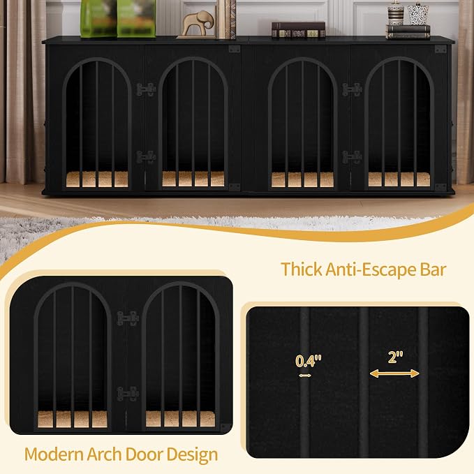 Hzuaneri 63" Double Dog Crate Furniture, Dog Kennel Indoor with Cushion | Heavy Duty Dog Crate Furniture for 2 Dogs,Dog Cage End Table TV Stand with Divider for Med-Large Dogs,Black DFC80904B
