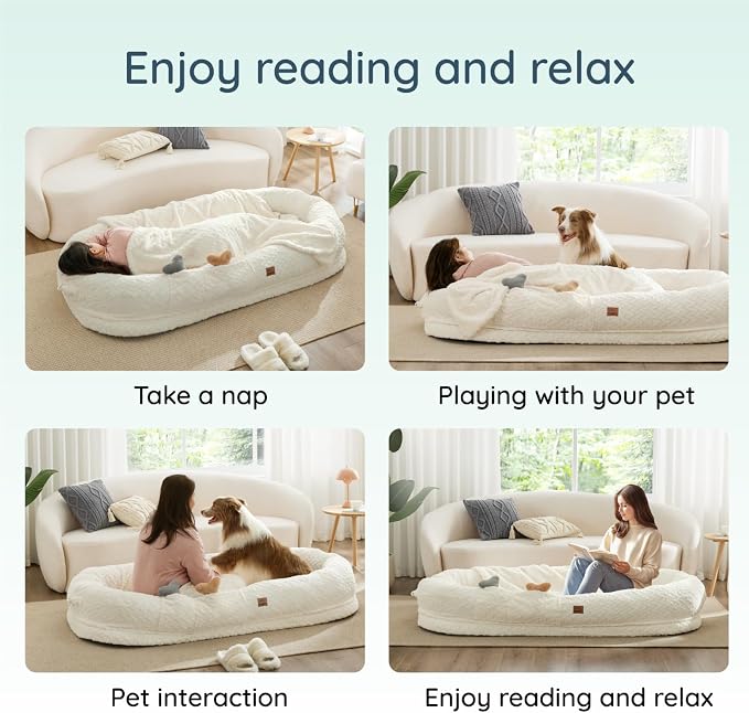ChiXnuggle Faux Fur Washable Human Dog Bed Cover（Only Human Dog Bed） | 72*40*10,removable replace cover,soft fur,non-slip bottom,white