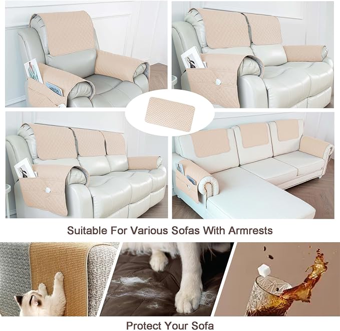 Large Polyester Armrest and Headrest Covers with 2 Pockets | Soft, smooth polyester resists daily wear nonslip silicone backing helps shield recliners and sofas from pet scratches