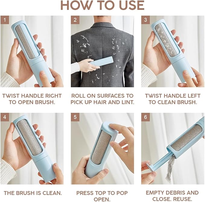 Portable Pet Hair & Lint Remover Roller – Compact Pet Hair & Lint Remover for Clothes, Furniture & Car | Eco-Friendly, Washable & Durable (Blue)