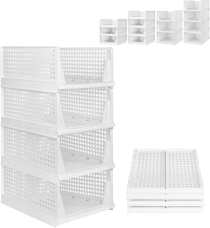 This Foldable and Stackable Clothes 4-Tier Drawer Shelf for Bedroom Kitchen Living Room Bathroom Office - White Storage Solution (H-18 cm)
