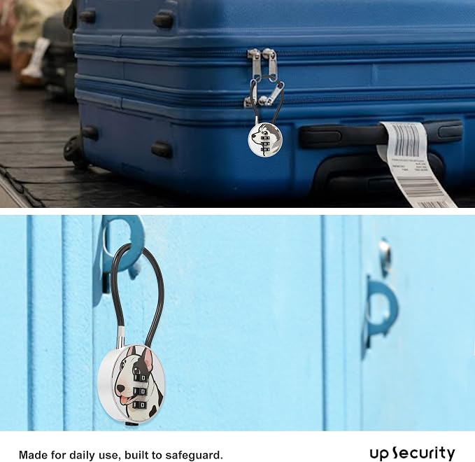Small Combination Lock for Luggage, Gym Locker, Backpack Bag Zipper, Mini Combo Lock with Code, 5.12 Inch Steel Cable Padlock for Travel Suitcase (4-Dog, Cool)