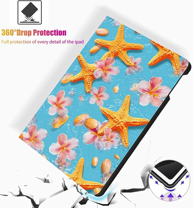 for Microsoft Surface Pro X/Pro X Plus-13 2019/2020/2021/2024 Tablet Case,Auto Wake/Sleep,Adjustable Stand Protective Cover - Starfish Flower Ocean Style