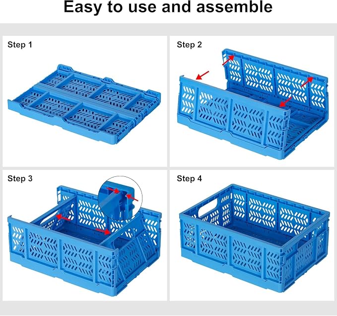 4 Pack 20L Large Closet Storage Baskets Bins for Shelves | Foldable Closet Organizers and Storage with Handles Home Organization | Plastic Collapsible Baskets for Organizing Clothes Nursery (Blue)