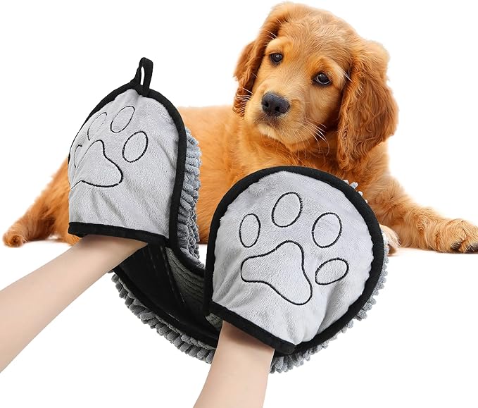 Absorbent Dog Towel, Microfiber Quick Drying Towel, Dog Bath Towel for Puppies, Super Absorbent Machine Washable Pet Towel with Hand Pocket, 9 x 23 inches (Gray)