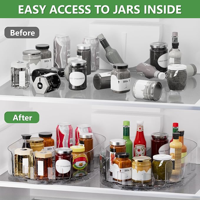 Lazy Susan Organizer for Refrigerator, 13" x 8.5" Clear Rectangular Fridge Organizer Turntable for Condiments, Spice Racks Organizer for Cabinet, Pantry & Kitchen Countertop(1 Piece)