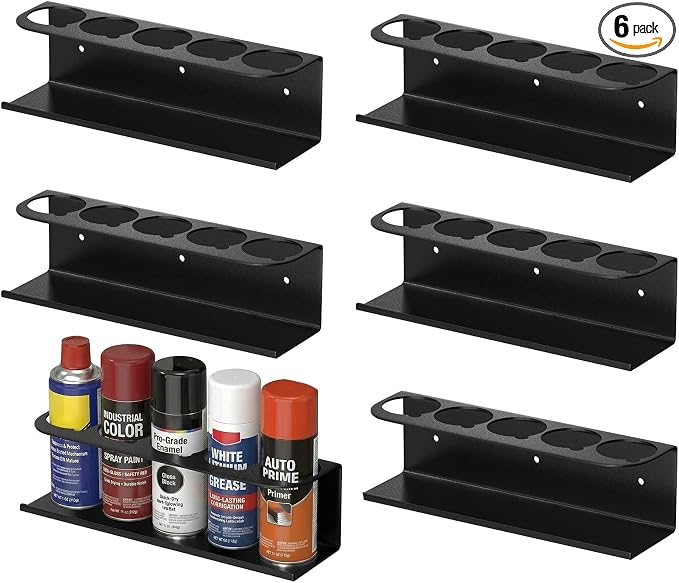 Touri 6 Pcs Spray Can Holder, Able to Hold 30 Cans | For Garage and Workspace, Wall-Mounted Steel Aerosol Can Holder