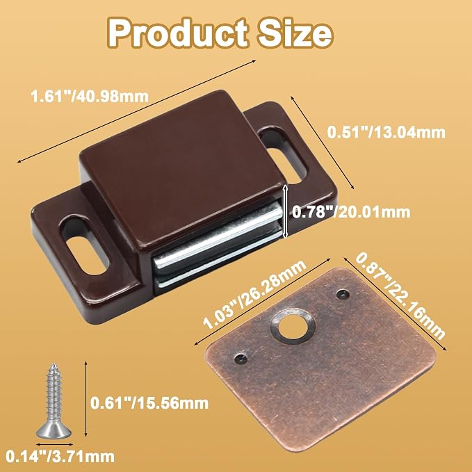 6Pcs Cabinet Door Magnets Catch, Brown | Magnetic Shutter Hardware, Drawer Latch, For Closure Cupboard Closet Bathroom