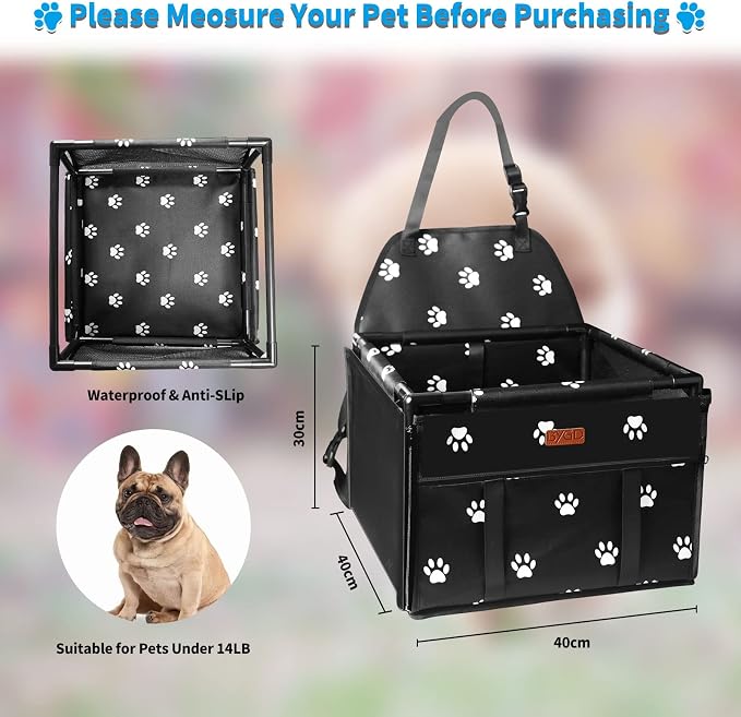 BYGD Pet Dog Booster Seat, Stable Suitable for Small and Medium Pets | Small Dog Car Seat,with 12 PVC Upgraded Support Tubes and Clip-On Safety Leash, Breathable, Foldable Pet Car Portable Basket