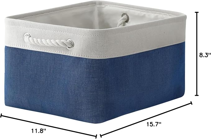 Storage Bins for Shelves - 1 Pack 15.7x11.8x8.3 inch Fabric Storage Cubes, Storage Basket for Organizing Gift Laundry Cloth Toy Room (White & Jean Blue)